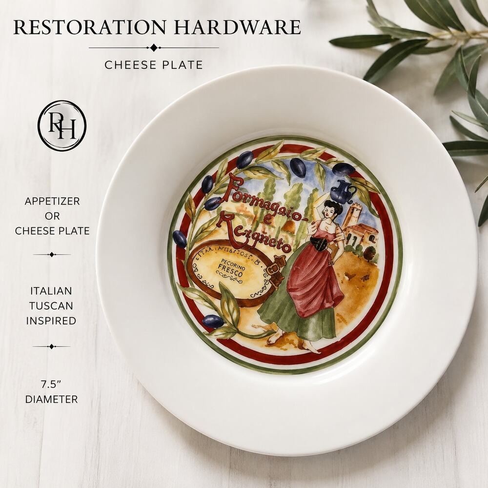 Restoration Hardware Italian Cheese Appetizer Plate Tuscany Decor